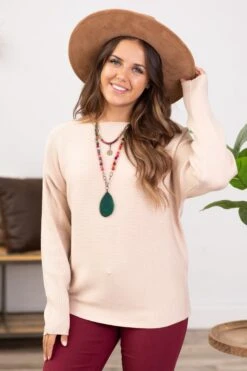 Be Cool Oatmeal Horizontal Ribbed Sweater