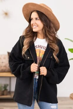 Black Hooded Full Zip Jacket