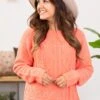 STACCATO Bright Coral Cable Knit Sweater