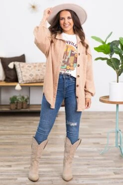 Tan Waffle Knit Shacket -Staccato Shop 3D4A0082 c44d17db 64e9 4c80 9218 5fc3f3b0b797