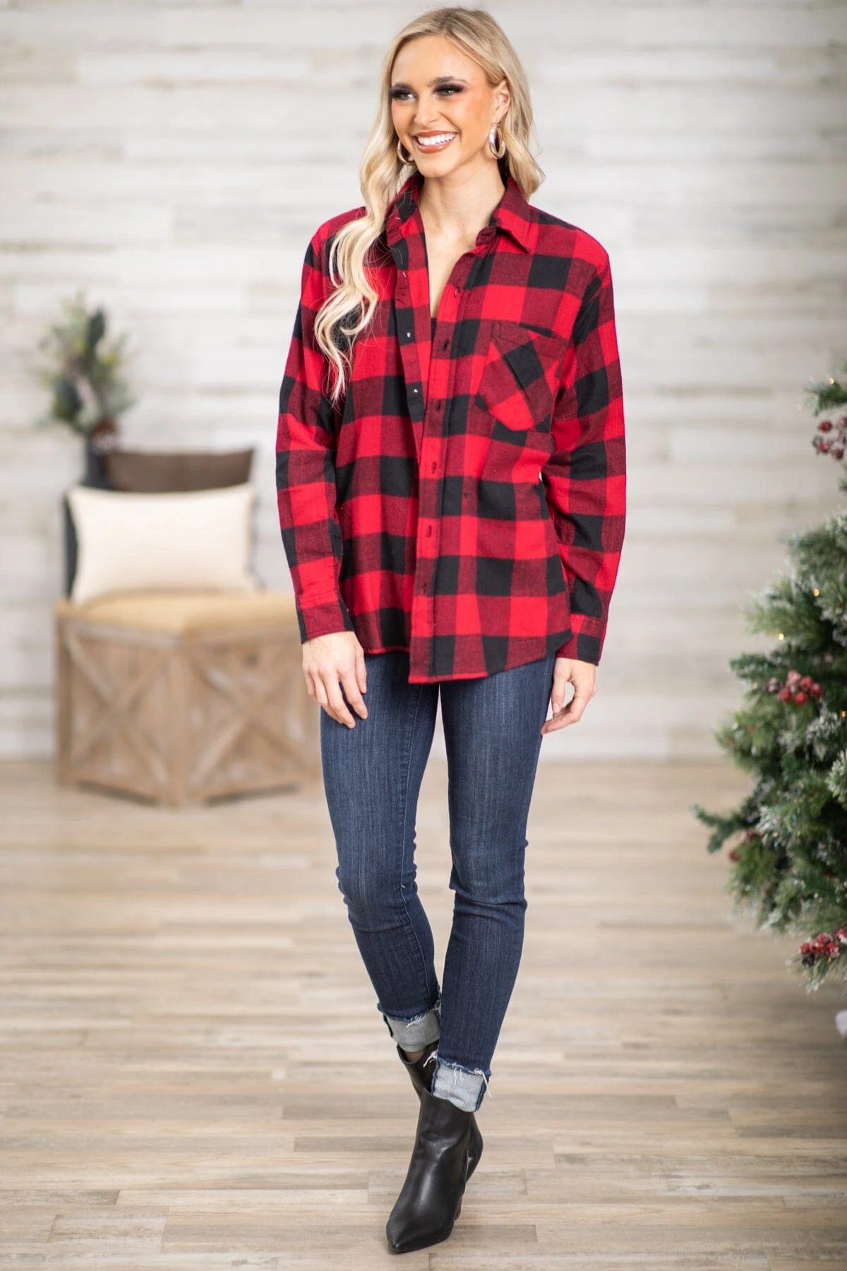 Red And Black Buffalo Plaid Button Up Top 4 Red And Black Buffalo Plaid Button Up Top - Image 2