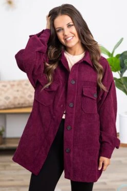 Burgundy Corduroy Boyfriend Fit Shacket