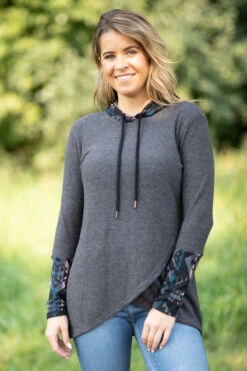 Charcoal Aztec Cuff Tulip Hem Top