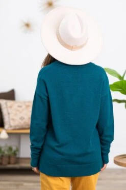 STACCATO Teal Notch Neck Center Seam Sweater -Staccato Shop 3D4A0238 388da09b e7de 4364 b323 367cc91bced0