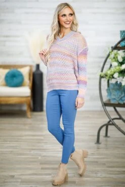 Lavender And Orange Ombre V-Neck Sweater -Staccato Shop 3D4A0245 776569fd 269d 4ebc 929a db33959e368b