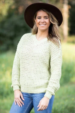 Neon Green Fisher Net V-Neck Sweater