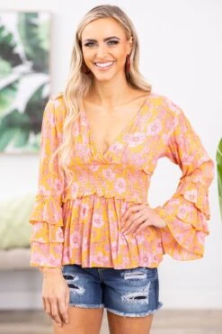 Orange And Pink Flower Top