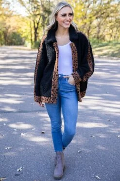Black Sherpa Jacket With Animal Print Trim -Staccato Shop 3D4A0330 5bcfa330 dd9a 4309 bfe8 e23981cd4413