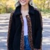 Black Sherpa Jacket With Animal Print Trim -Staccato Shop 3D4A0337 d0bee4bb de42 4abb 8690 c0acae25a2fa