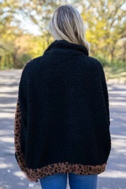 Black Sherpa Jacket With Animal Print Trim -Staccato Shop 3D4A0339 b5353b14 b333 43c1 951d ce08d5d3882a