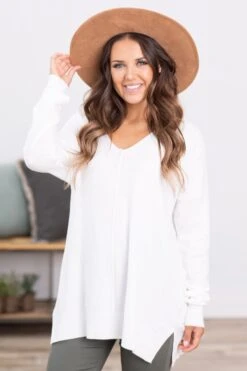 Off White Front Seam Garment Dyed Sweater