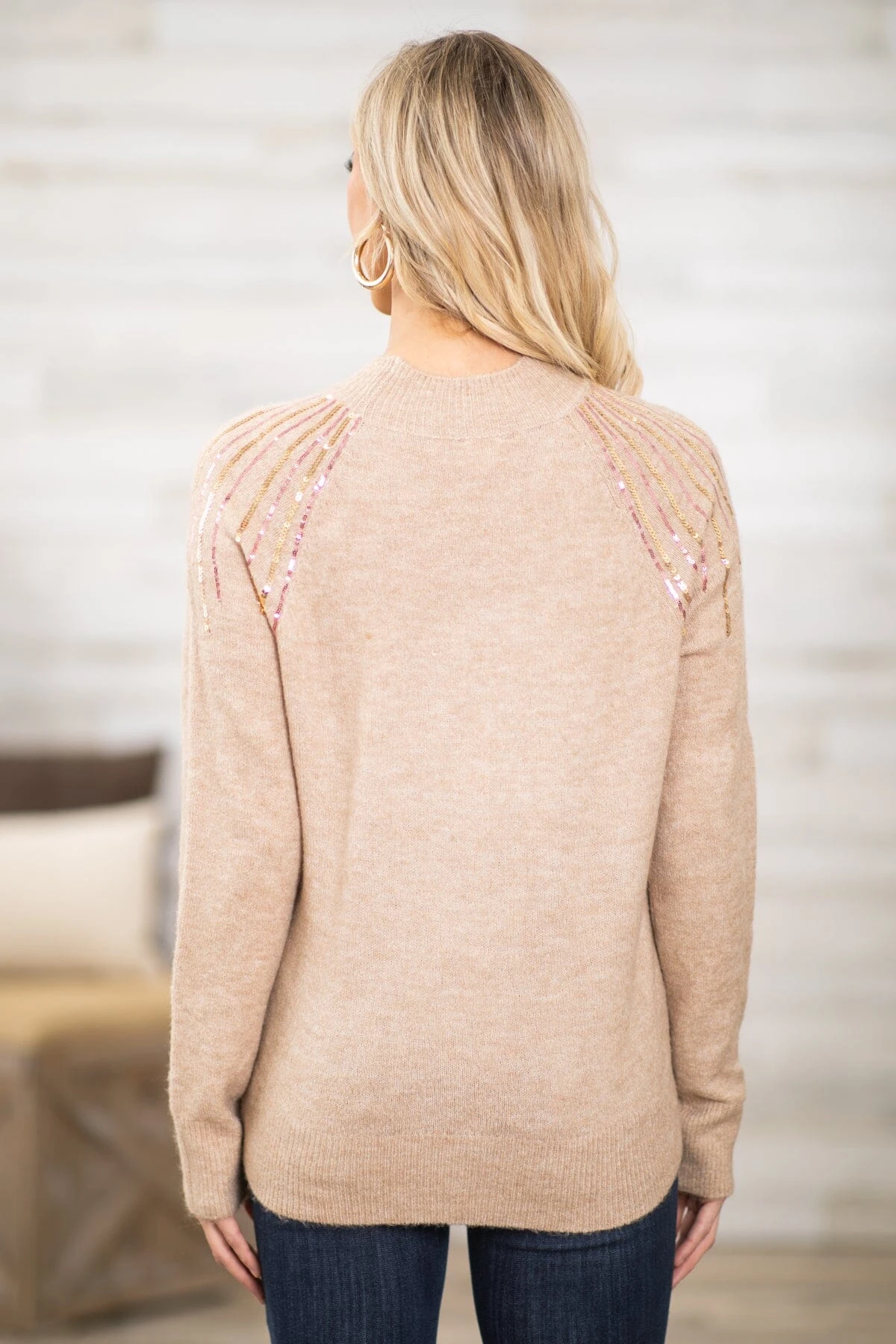 Tan And Rose Gold Sequin Detail Sweater 5 Tan And Rose Gold Sequin Detail Sweater - Image 3