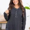 Charcoal Contrast Stitch Henley Top -Staccato Shop 3D4A0391 62c78255 df1a 4dc8 a217 5e5d0278b5fb