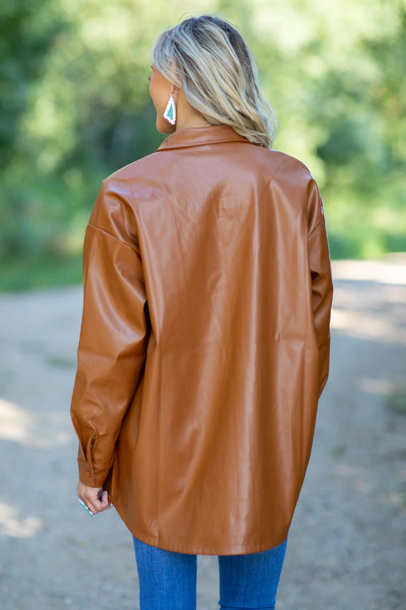 Cognac Faux Leather Shacket 6 Cognac Faux Leather Shacket - Image 4
