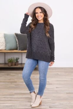 Charcoal Melange Hacci Knit Dolman Sleeve Top -Staccato Shop 3D4A0525 f273c896 398a 460b a022 fbcf5fe8ec17