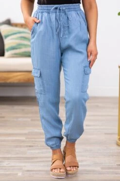 STACCATO Medium Wash Tencel Cargo Pocket Joggers