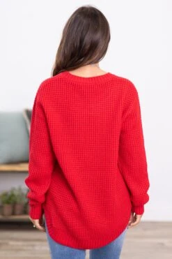Red Waffle Knit Round Hem Sweater -Staccato Shop 3D4A0568 fcedb718 8717 4b58 8c0e a74da28007da