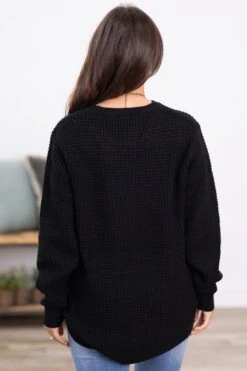 Black Waffle Knit Round Hem Sweater -Staccato Shop 3D4A0575 893a9d5f c1f8 43e6 98ad aeda52348966
