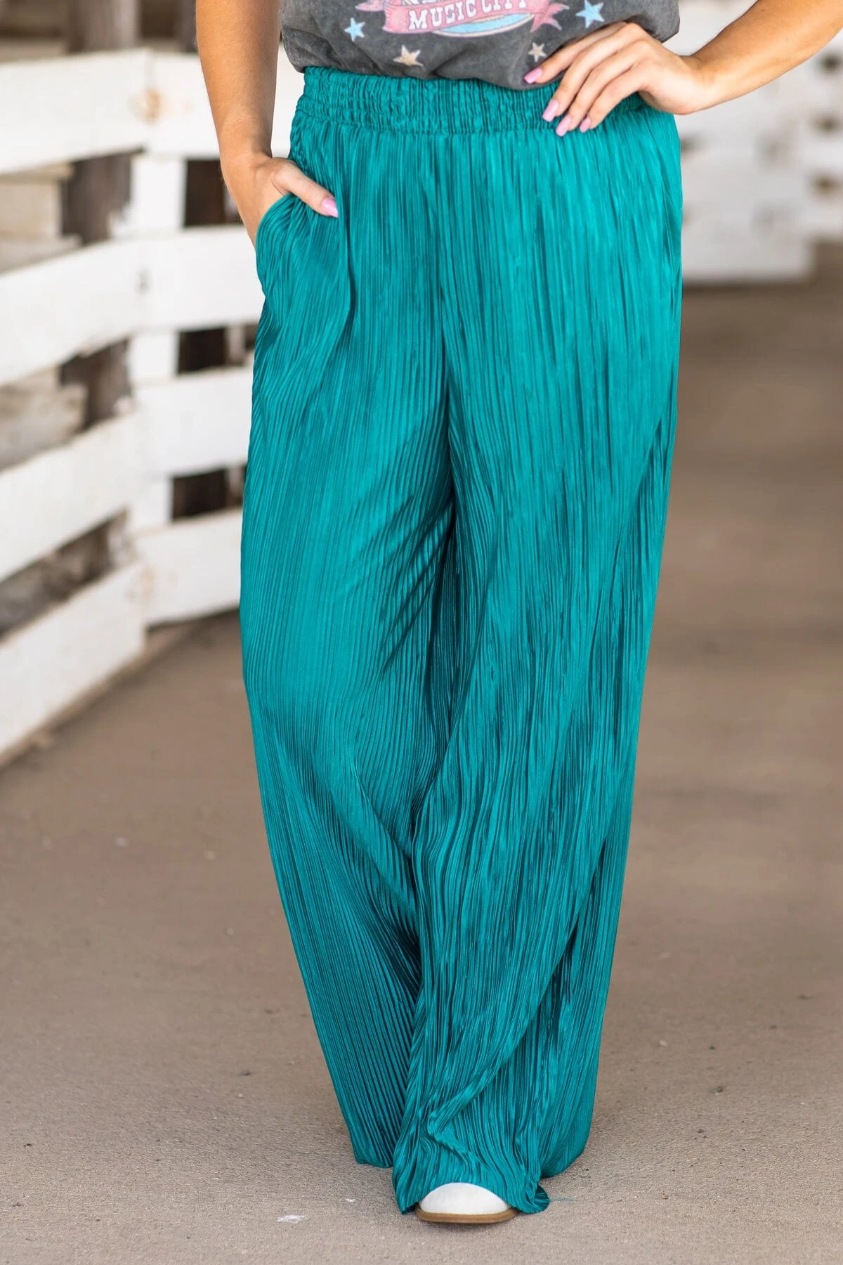 Turquoise Crystal Pleat Wide Leg Pants 5 Turquoise Crystal Pleat Wide Leg Pants - Image 3