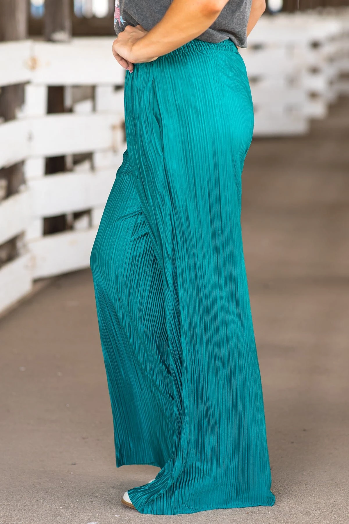 Turquoise Crystal Pleat Wide Leg Pants 6 Turquoise Crystal Pleat Wide Leg Pants - Image 4