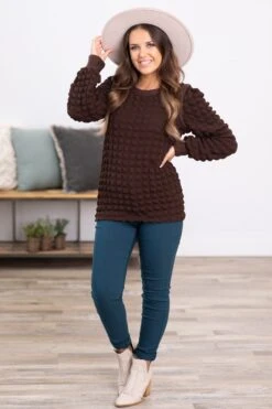 Brown Puff Textured Long Sleeve Top -Staccato Shop 3D4A0744 bb175957 12f1 4665 96dd 1d47559232c5