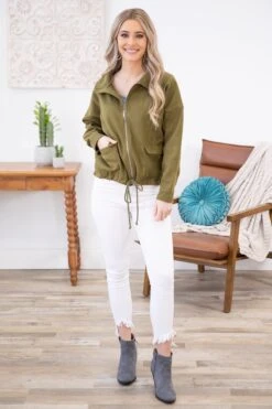 STACCATO Olive Drawstring Hem Zip Up Jacket -Staccato Shop 3D4A0782 056c04a2 c9fb 4376 bc13 f09b01707933