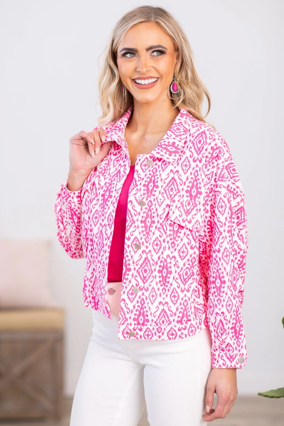 Hot Pink Abstract Aztec Print Jacket 3 Hot Pink Abstract Aztec Print Jacket