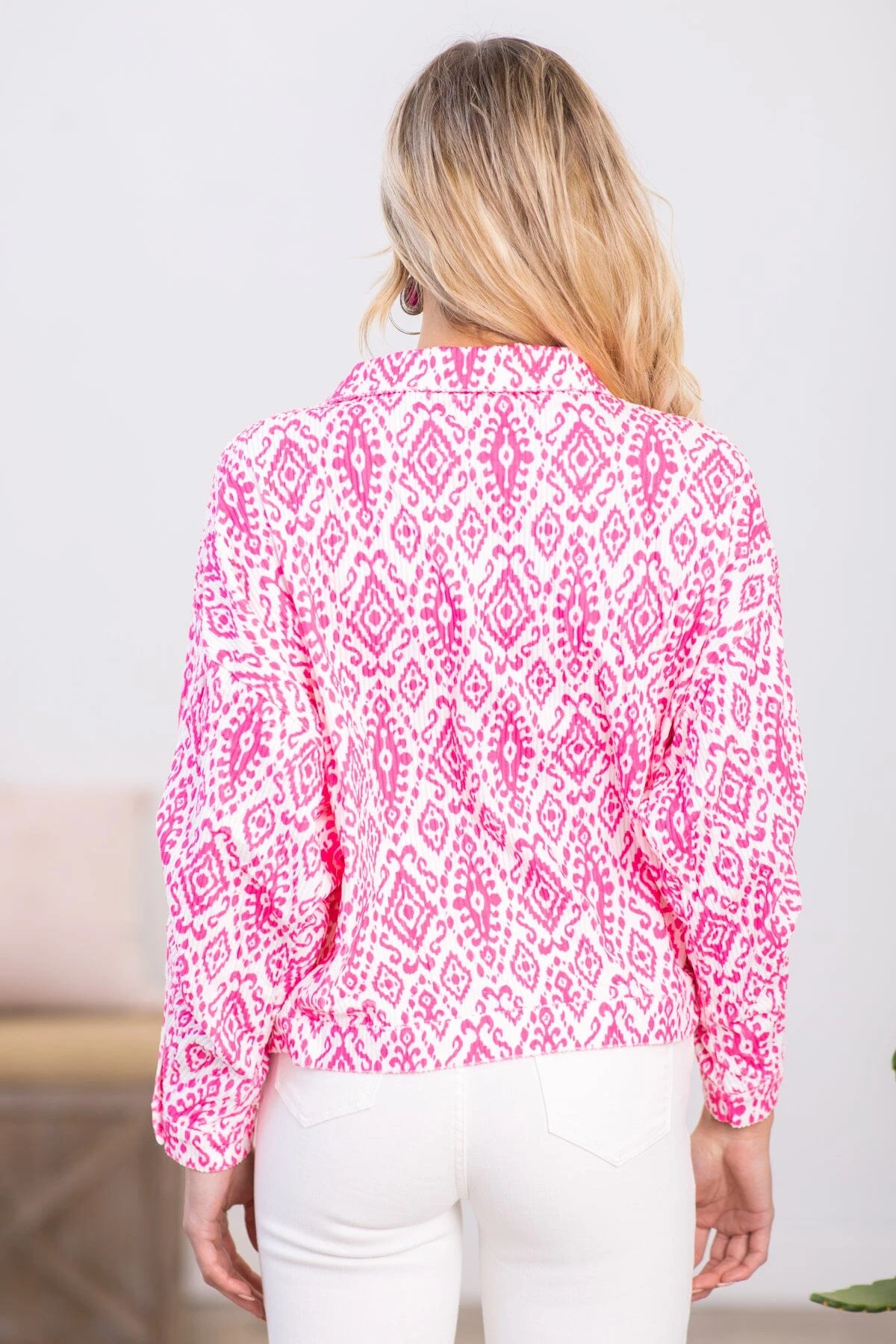 Hot Pink Abstract Aztec Print Jacket 6 Hot Pink Abstract Aztec Print Jacket - Image 4