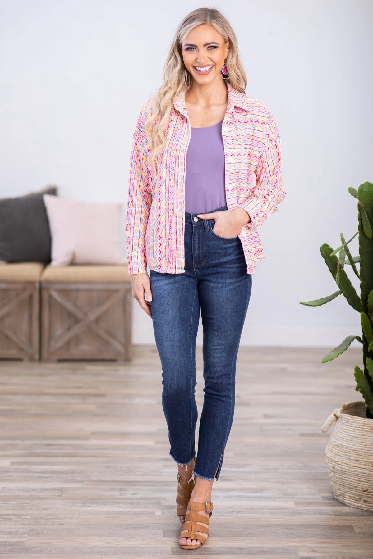 Pink Multicolor Aztec Stripe Jacket 5 Pink Multicolor Aztec Stripe Jacket - Image 3