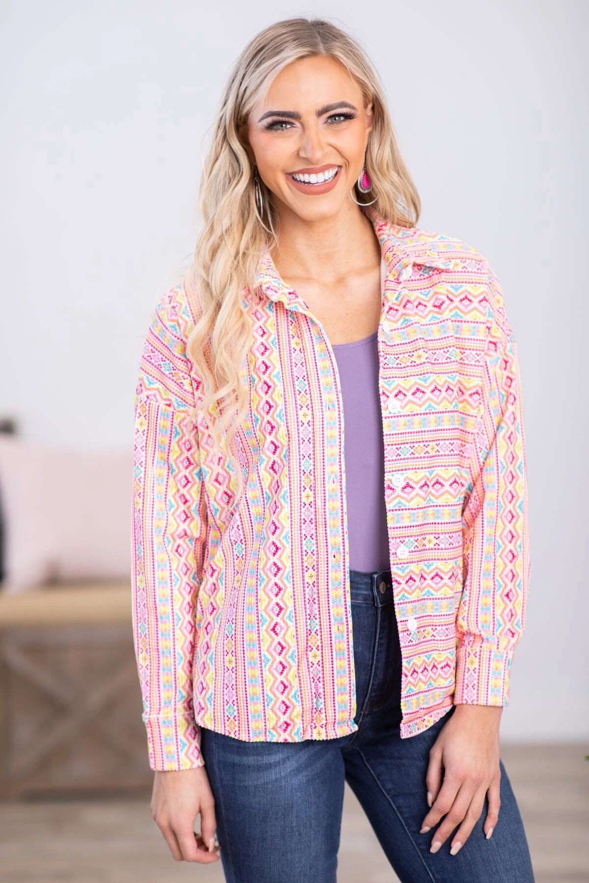 Pink Multicolor Aztec Stripe Jacket 4 Pink Multicolor Aztec Stripe Jacket - Image 2