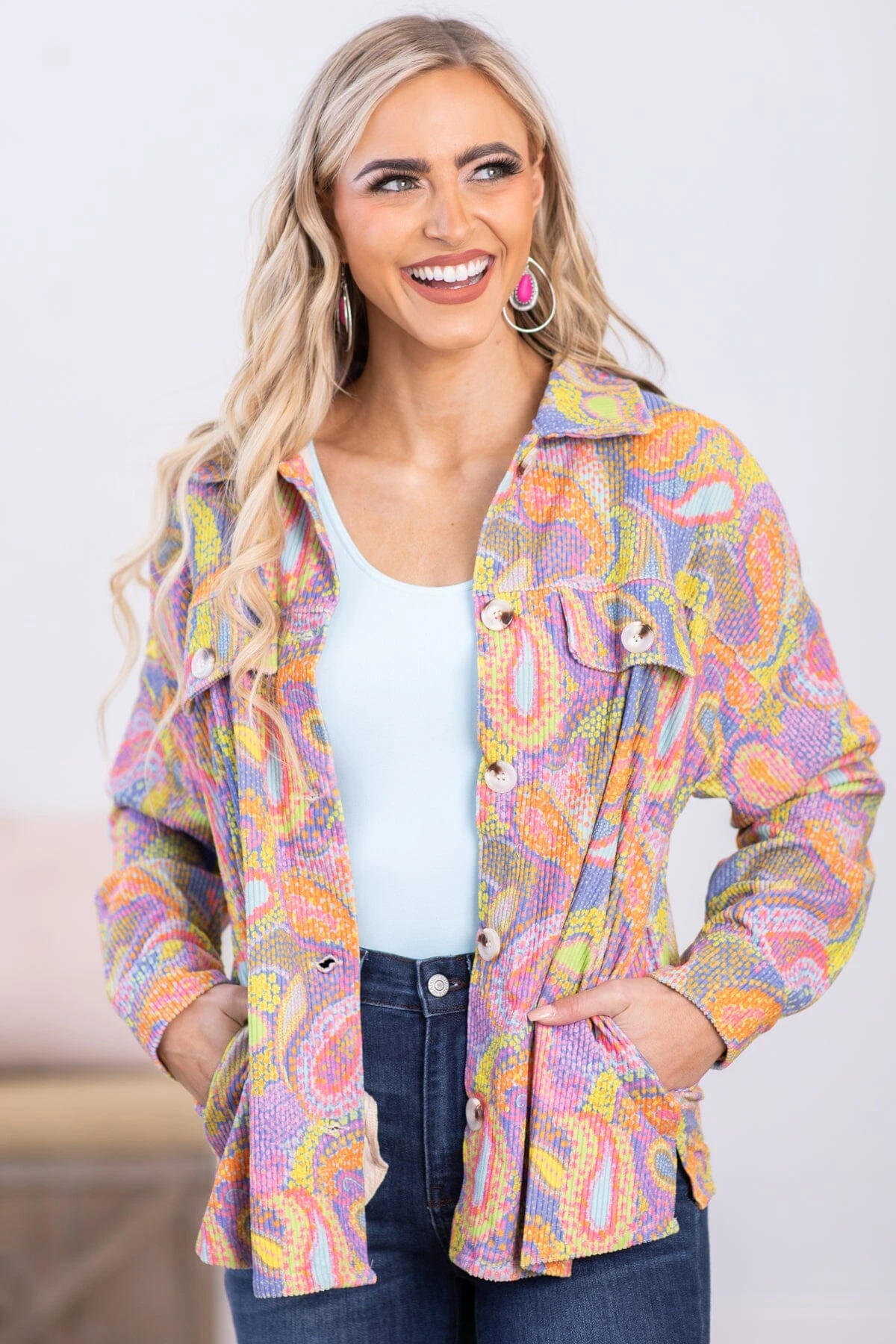 Lavender Multicolor Paisley Print Jacket 4 Lavender Multicolor Paisley Print Jacket - Image 2
