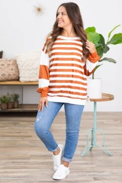 Cinnamon And White Stripe Long Sleeve Top -Staccato Shop 3D4A0893 dbd86db7 2bc8 4219 a2a6 bbdf4ce4123a