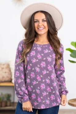 STACCATO Light Eggplant And Pink Floral Print Top