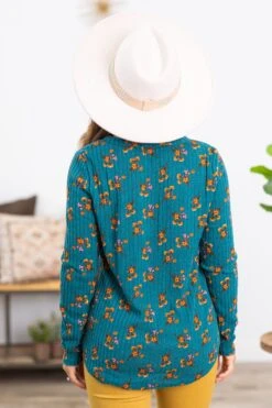 STACCATO Teal And Mustard Floral Print Ribbed Top -Staccato Shop 3D4A1006 4c9534e1 115a 45fb bc95 53c916c1872d