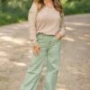 Risen Sage Wide Leg Distressed Hem Jeans