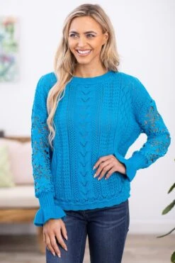 Sky Blue Lace Sleeve Detail Sweater 7 Sky Blue Lace Sleeve Detail Sweater -Staccato Shop 3D4A1098 18ca53de 769f 4ab0 a3ea 875670ba488d