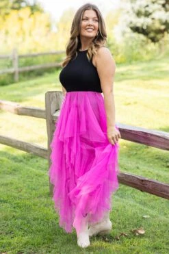 Fuchsia Tulle Maxi Skirt