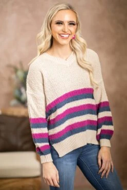 Oatmeal Multicolor Stripe Sweater