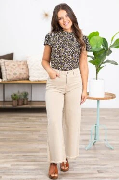 Risen Khaki Tummy Control Wide Leg Jeans