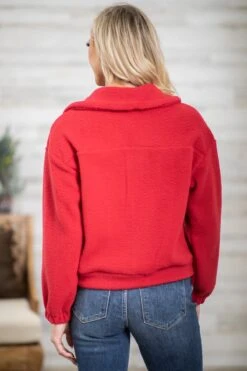 Wine Sherpa Jacket With Plaid Trim -Staccato Shop 3D4A1347 746879ed 58e8 4b60 b483 f9a508ce0720