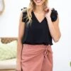 Dusty Rose Elastic Waist Faux Wrap Skirt -Staccato Shop 3D4A1374 307c7772 68f6 4371 9f2c 4f98d39f5087