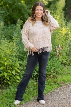 Tan Lightweight Sweater With Fringe Detail -Staccato Shop 3D4A1376 2