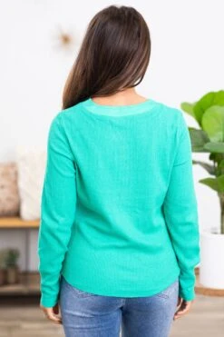 Turquoise Fray Seam Detail Henley Top -Staccato Shop 3D4A1397 a9ca9acc b4e0 4a12 9cd3 ebda4acde9be