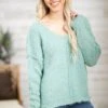 Sage V-Neck Eyelash Sweater