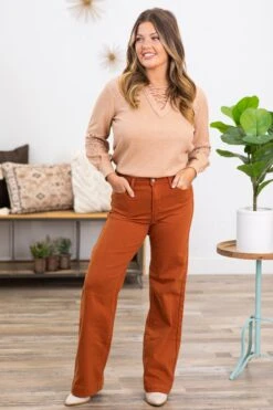 Tan Waffle Knit Top With Lace Inset Arms -Staccato Shop 3D4A1435 aabca8b0 725b 4b08 aea6 5f95acd4aa60