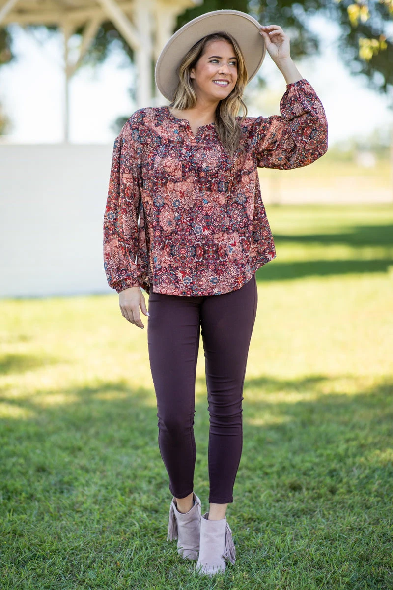 Red And Rust Multicolor Paisley Print Top 4 Red And Rust Multicolor Paisley Print Top - Image 2