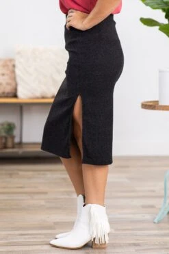 Charcoal Knit Midi Skirt With Side Slit -Staccato Shop 3D4A1603 ddbf2ec0 49c3 4a8b a96b 669ec9530658
