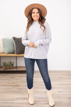 STACCATO Heather Grey Mock Neck Textured Top -Staccato Shop 3D4A1677 a745af9b 0263 4193 968e 37a61ca734e5