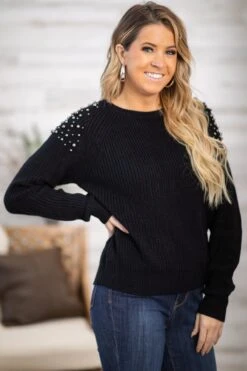 Black Studded Shoulder Sweater