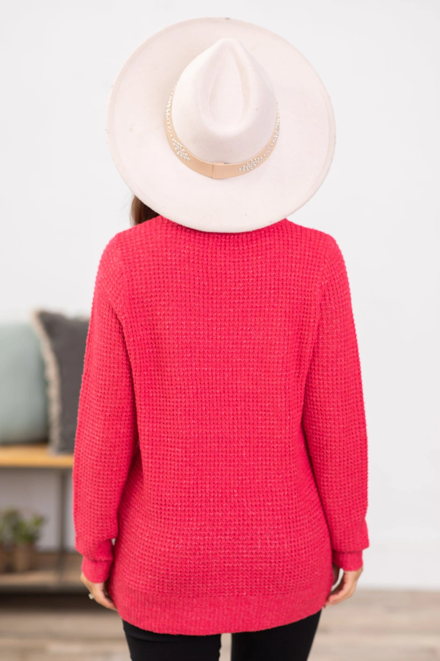STACCATO Raspberry Waffle Knit Round Neck Sweater 6 STACCATO Raspberry Waffle Knit Round Neck Sweater - Image 4